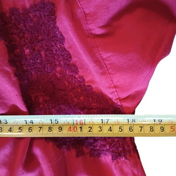 Mexican Oaxacan Red On Red Embroidered Dress Maxi Length Vintage Small Medium - Picture 10 of 16